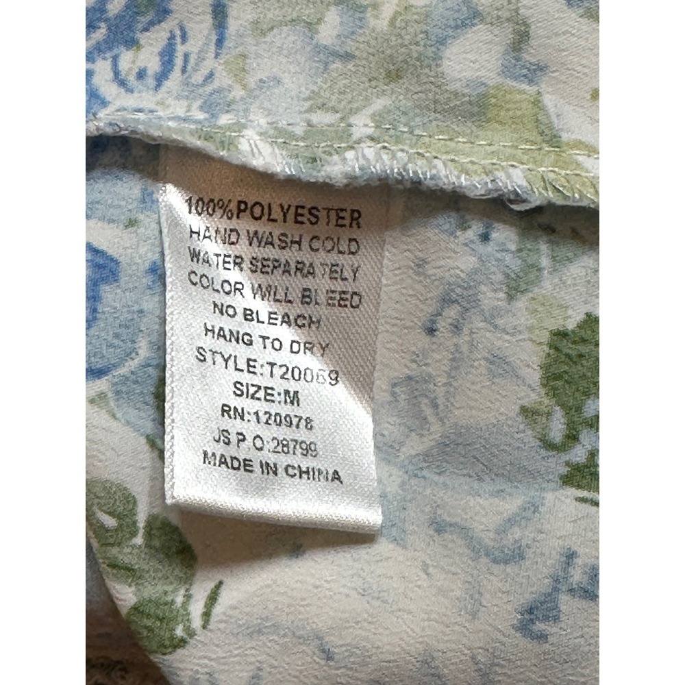 Entro Floral Babydoll Top Blue Green Watercolor Smocked Cuff Blouse T20069 M - Picture 5 of 8